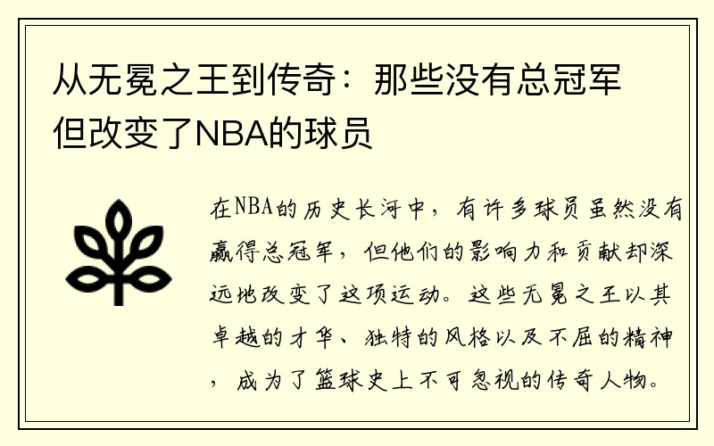 从无冕之王到传奇：那些没有总冠军但改变了NBA的球员